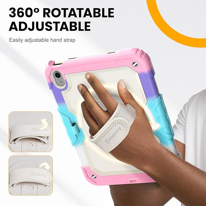 timecity for iPad (A16) 11th/ 10th Generation Case 11''/ 10.9 Inch (2025/2022) - Heavy Duty Protective Cover with Screen Protector, Stand, Shoulder Strap & Pencil Holder | Kids-Friendly - Pink Camo