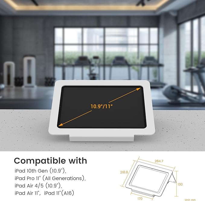 Tablet Desk Stand, All Metal 30° Ergonomic with Security Cable Lock for Office, POS Counter, Reception - Compatible with iPad 10th (10.9"), Pro 11", Air 4/5 (10.9"), Air 11"，iPad 11"(A16)