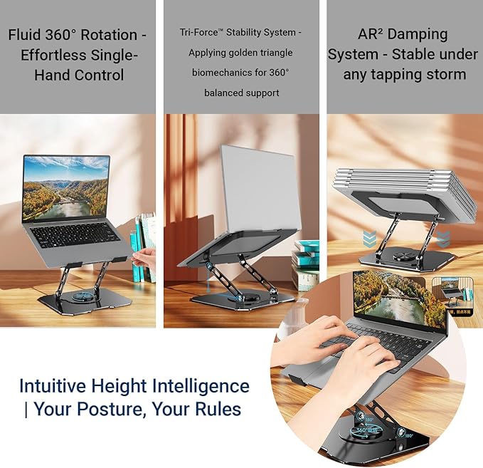 Adjustable Laptop Stand for Desk - 360° Rotating Ergonomic Laptop Riser, Foldable Portable Computer Stand Fits MacBook Air/Pro 10-16 Inchoffice Desk Accessories
