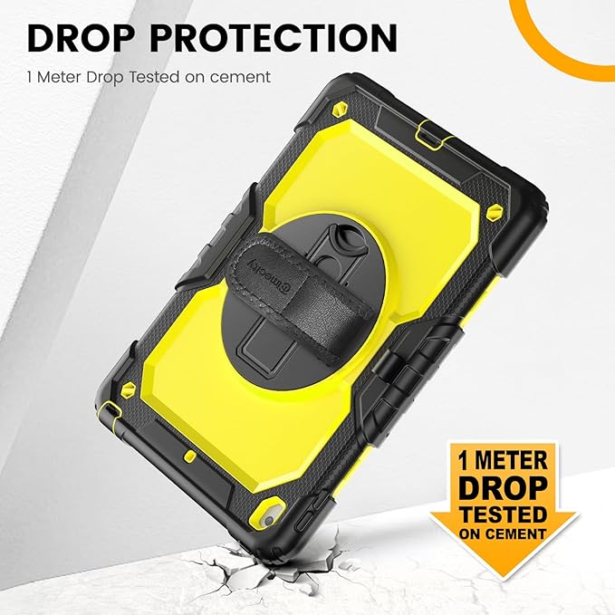 Timecity Case for iPad 9th/ 8th/ 7th Generation 10.2 inch - Heavy Duty Protective Cover with Screen Protector, Rotating Stand, Shoulder Strap & Pencil Holder | Kids-Friendly (Yellow)