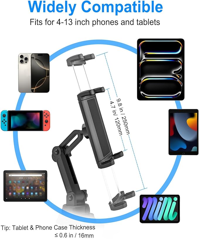 Car Cup Holder Tablet Mount for iPad, [Height & Angle Adjustable] Truck Cup Mount Tablet Holder, Stable Vehicle Cup Stand for iPad 12.9 Pro Air Mini, Galaxy Tabs, Z Fold, iPhone, 4-13" Tablets