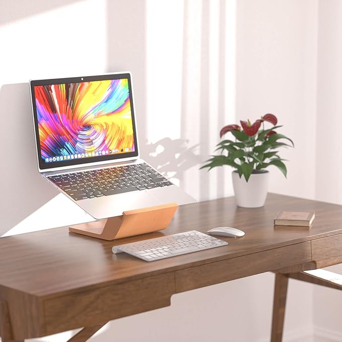 Wooden Laptop Stand, Ergonomic Computer Stand for Desk, Portable Laptop Riser, Notebook Stand Holder Compatible with MacBook Pro/Air, Dell, HP, Lenovo and All Laptops (10-17 inch), Wood