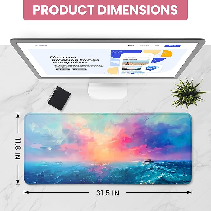 Large Mouse Pad for Desktop, Cute Desk Mat Pad Protector for Work & Gaming, Aesthetic Pretty Anti-Slip Laptop Blotter Cover for Office School Home Supplies, Sunset, 31.5" x 11.8"