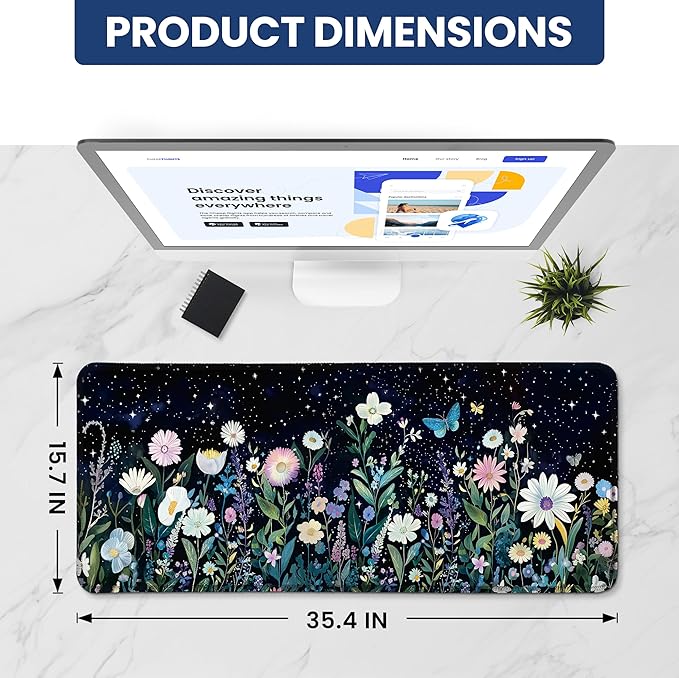 Large Mouse Pad for Desktop, Cute Desk Mat Pad Protector for Work & Gaming, Aesthetic Pretty Anti-Slip Laptop Blotter Cover for Office School Home Supplies, Celestial, 35.4" x 15.7"