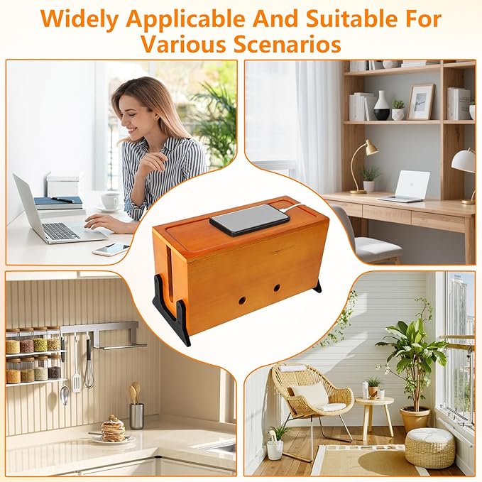 Wooden Cable Management Box,Cord Hider Box,Power Strip Cord Organizer Box for Office,Living Room,Bedroom,Magnetic Lid Design,Cable Organizer for Desk, TV Wires Cable Storage,Wire Management