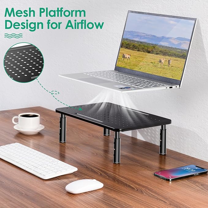 Monitor Stand Risers for 2 Monitors, 3 Height Adjustable Monitor Stand with Pen Holder, Dual Monitor Riser Laptop Riser for Office, Home, School Supplies, 2 Pack, Black