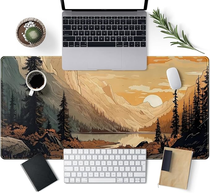 Sunset Mountains Desk Mat Aesthetic Large Mouse Pad XXL Extended Gaming Mousepad Nature Landscape Big Mouse Mat Computer Laptop Desktop Pad Keyboard Mat Desk Decor 31.5x15.7 in