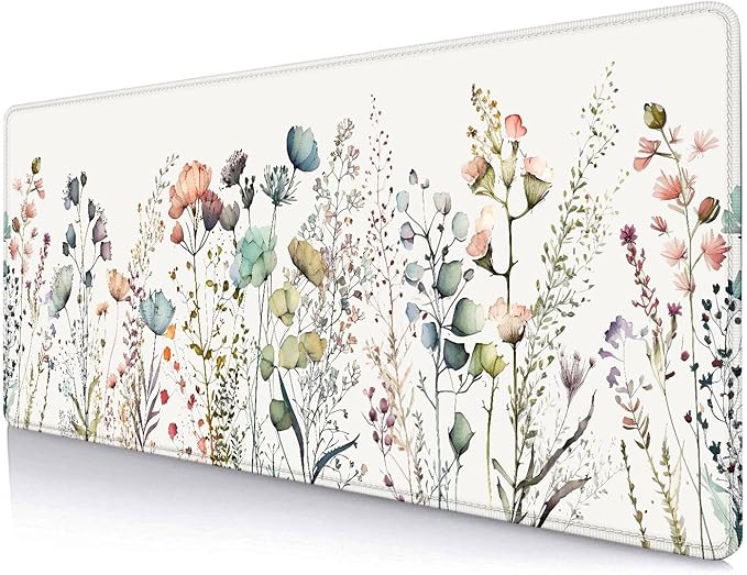 Floral Desk Mat, Beige Boho Desk Pad, Large Extend Mouse Pad XL, Cute Minimalist Flowers Esthetics Desktop Mat Laptop Mat for Office Home, Gift for Women