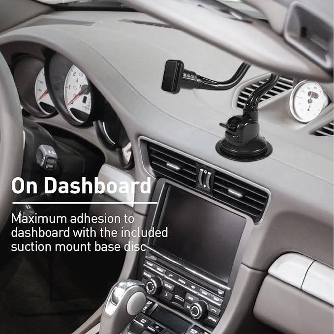 Macally Windshield Phone Mount for Car Magnetic - Suction Cup Window Mount Phone Holder with 8" Long Gooseneck Arm & Super Strong Magnet Mount for Smartphone and iPhone
