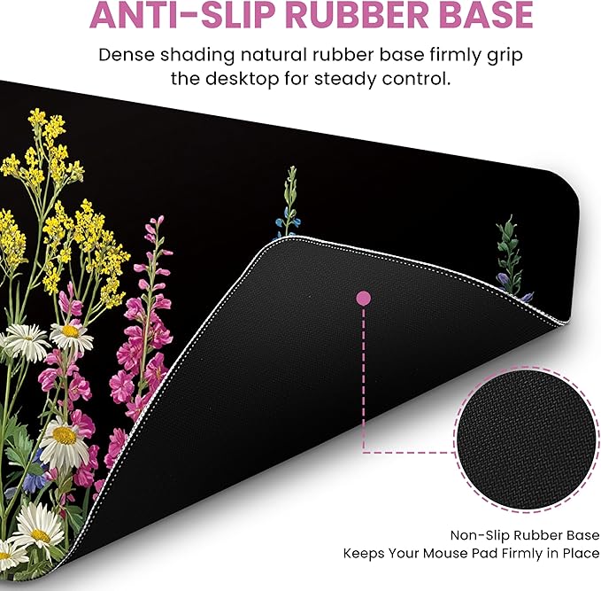 Large Mouse Pad for Desktop, Cute Desk Mat Pad Protector for Work & Gaming, Aesthetic Pretty Anti-Slip Laptop Blotter Cover for Office School Home Supplies, Starlit Petals, 31.5" x 11.8"