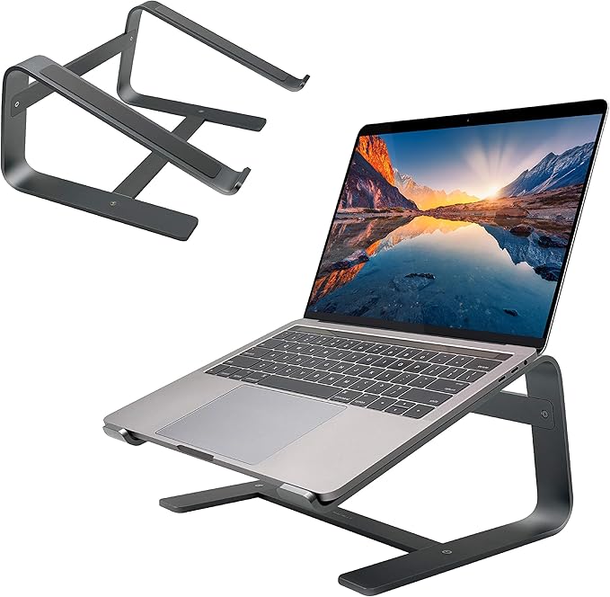Macally Aluminum Laptop Stand for Desk - Works with All MacBook/Pro/Air & Laptops Between 10” to 17.3” - Sleek and Sturdy Laptop Riser - (ASTANDSG), Space Gray