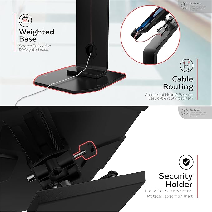 CTA Digital Locking Floor Stand Premium Support Base Kiosk Lock & Key Security - iPad Air 11" M2 (2024) - Pro 11" M4 (2024) - Air 13" M2 (2024) - Pro 13" M4 (2024) & More - Black (PAD-PARAFU)