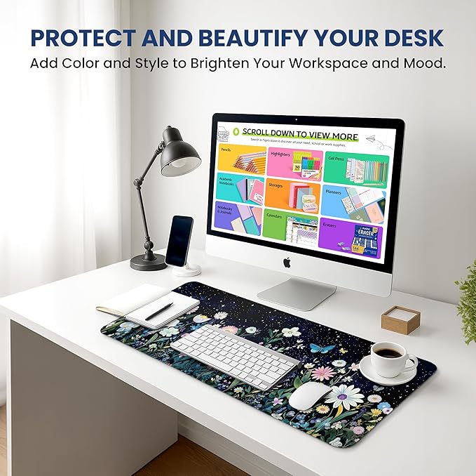 Large Mouse Pad for Desktop, Cute Desk Mat Pad Protector for Work & Gaming, Aesthetic Pretty Anti-Slip Laptop Blotter Cover for Office School Home Supplies, Celestial, 31.5" x 11.8"