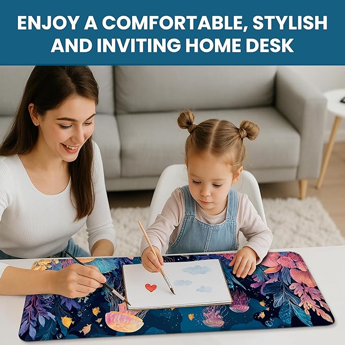 Large Mouse Pad for Desktop, Cute Desk Mat Pad Protector for Work & Gaming, Aesthetic Pretty Anti-Slip Laptop Blotter Cover for Office School Home Supplies, Jellyfish, 31.5" x 11.8"