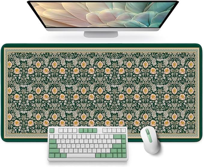 Large Mouse Pad for Desktop, Cute Desk Mat Pad Protector for Work & Gaming, Aesthetic Pretty Anti-Slip Laptop Blotter Cover for Office School Home Supplies, Soft Gold Petals, 35.4" x 15.7"