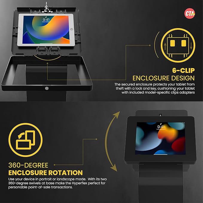 CTA Digital Locking Stand Kiosk Premium Small Locking Support Base Kiosk with Steel Body and Heavy-Duty Security Enclosure - iPad mini A17 Pro & 1/2/3/4/5/6 - Samsung Tab A 8″