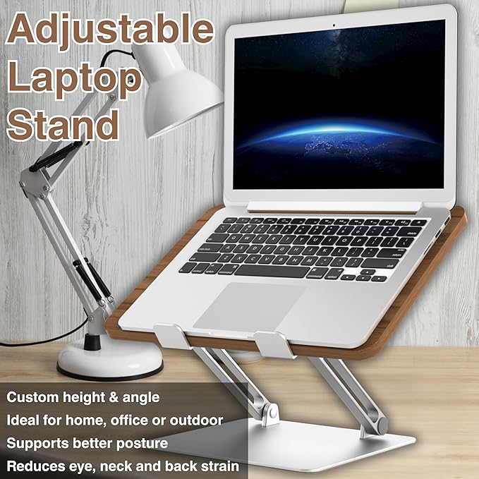 AVARO Adjustable Laptop Stand – Ergonomic Laptop Stand with Customizable Height & Angle, Robust Design Laptop Riser for Desk, Portable, Foldable & Durable Computer Stand for Home or Office Use