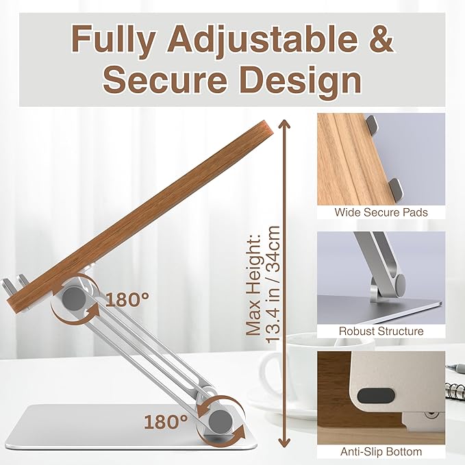 AVARO Adjustable Laptop Stand – Ergonomic Laptop Stand with Customizable Height & Angle, Robust Design Laptop Riser for Desk, Portable, Foldable & Durable Computer Stand for Home or Office Use