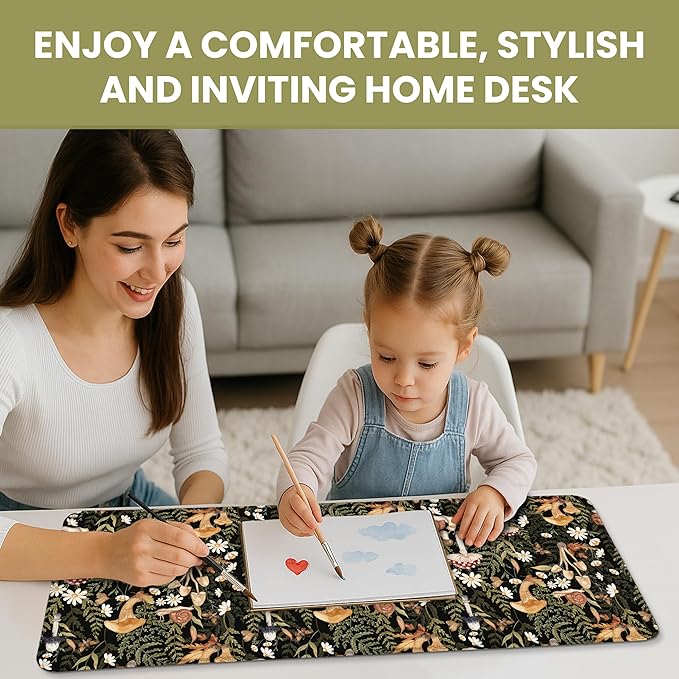 Large Mouse Pad for Desktop, Cute Desk Mat Pad Protector for Work & Gaming, Aesthetic Pretty Anti-Slip Laptop Blotter Cover for Office School Home Supplies, Mushroom, 31.5" x 11.8"