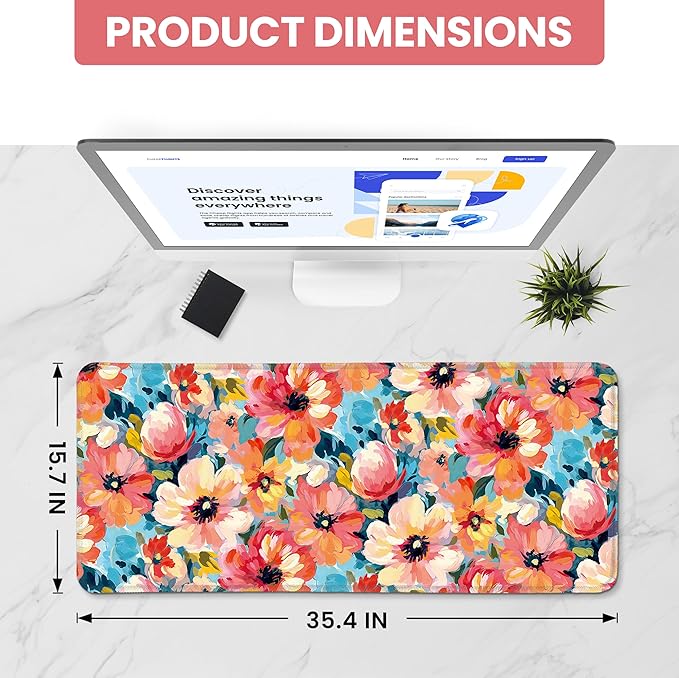 Large Mouse Pad for Desktop, Cute Desk Mat Pad Protector for Work & Gaming, Aesthetic Pretty Anti-Slip Laptop Blotter Cover for Office School Home Supplies, Pastel Garden, 35.4" x 15.7"