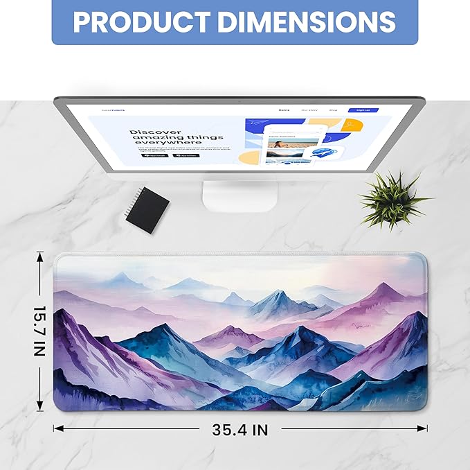 Large Mouse Pad for Desktop, Cute Desk Mat Pad Protector for Work & Gaming, Aesthetic Pretty Anti-Slip Laptop Blotter Cover for Office School Home Supplies, Distant Peaks, 35.4" x 15.7"