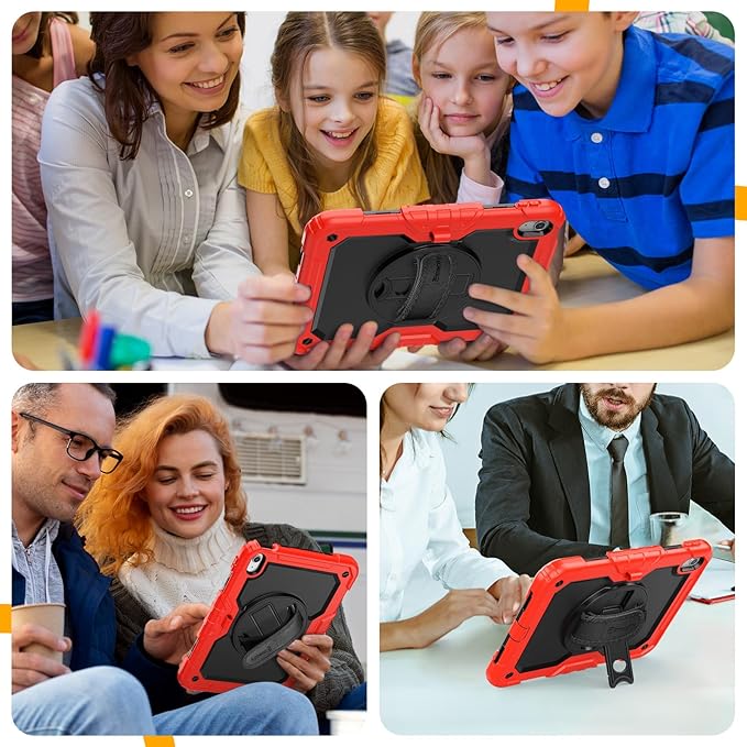 timecity for iPad (A16) 11th/ 10th Generation Case 11''/ 10.9 Inch (2025/2022) - Heavy Duty Protective Cover with Screen Protector, Stand, Shoulder Strap & Pencil Holder | Kids-Friendly - Red