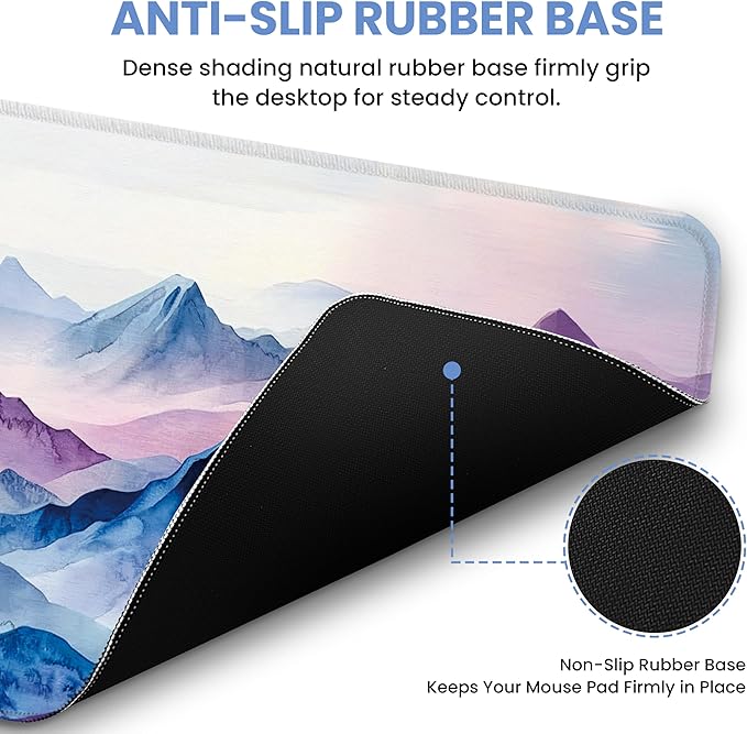 Large Mouse Pad for Desktop, Cute Desk Mat Pad Protector for Work & Gaming, Aesthetic Pretty Anti-Slip Laptop Blotter Cover for Office School Home Supplies, Distant Peaks, 35.4" x 15.7"