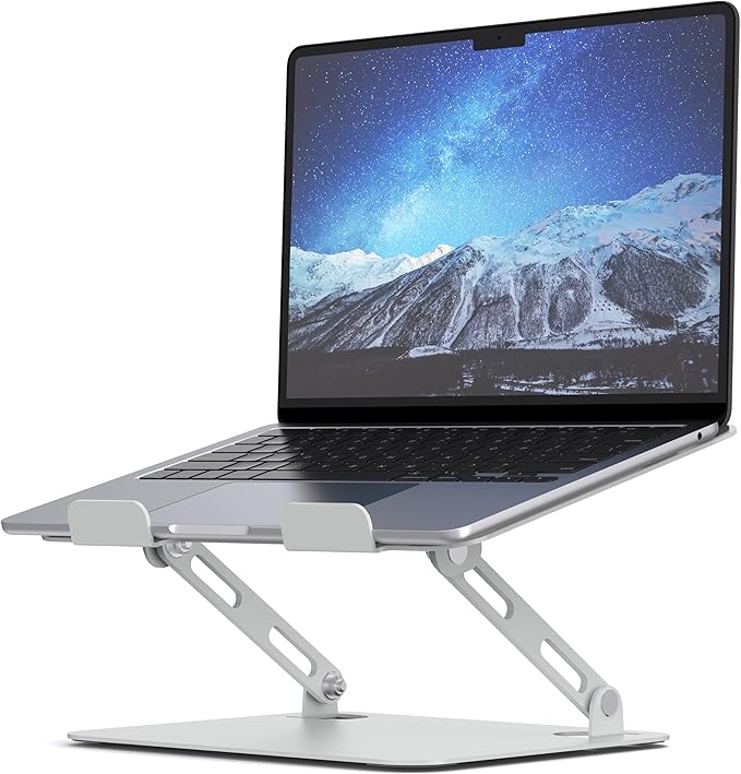 SOUNDANCE Laptop Stand for Desk with Stable Heavy Base, Adjustable Height Multi-Angle, Ergonomic Metal Riser Holder, Foldable Mount Elevator, Compatible with 10 to 15.6 Inches PC Computer, Silver