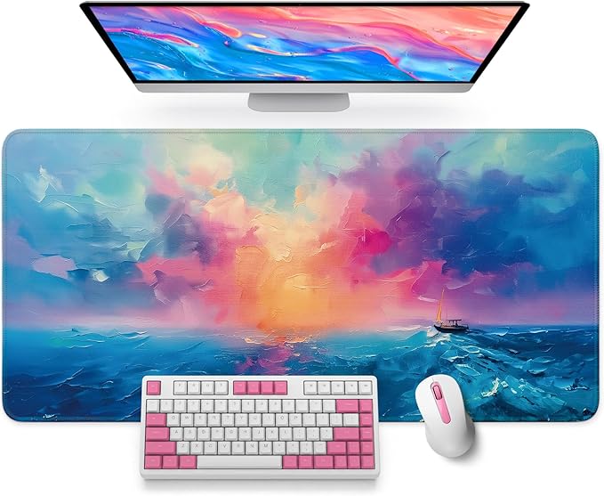 Large Mouse Pad for Desktop, Cute Desk Mat Pad Protector for Work & Gaming, Aesthetic Pretty Anti-Slip Laptop Blotter Cover for Office School Home Supplies, Sunset, 31.5" x 11.8"