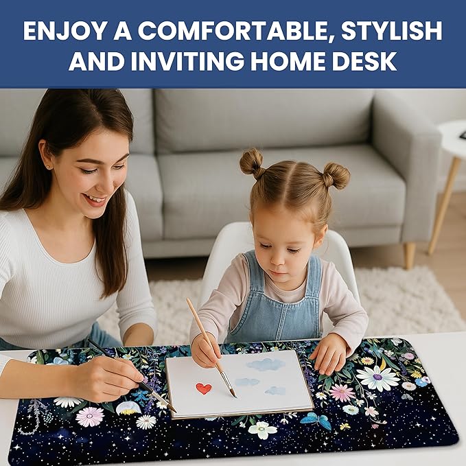Large Mouse Pad for Desktop, Cute Desk Mat Pad Protector for Work & Gaming, Aesthetic Pretty Anti-Slip Laptop Blotter Cover for Office School Home Supplies, Celestial, 35.4" x 15.7"