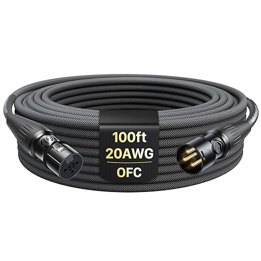 20AWG 99.99% OFC XLR Cables 100ft Nylon Braided - Professional Designed for Stage - Gold Plated Connectors from Rean-Neutrik Brand, Kevlar-Reinforced, Shielded XLR Microphone Cable