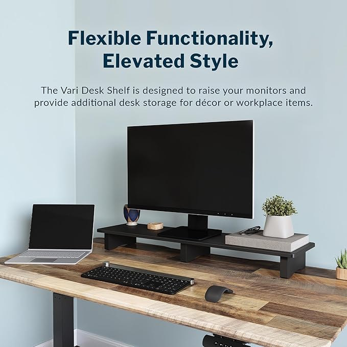 Vari Modern Monitor Riser - Large Dual Monitor Stand - Elevated Desk Shelf for Home Office Organization - Durable and Lightweight - Ideal for Computer and Gaming Setup - Black, 40”x10”x4”