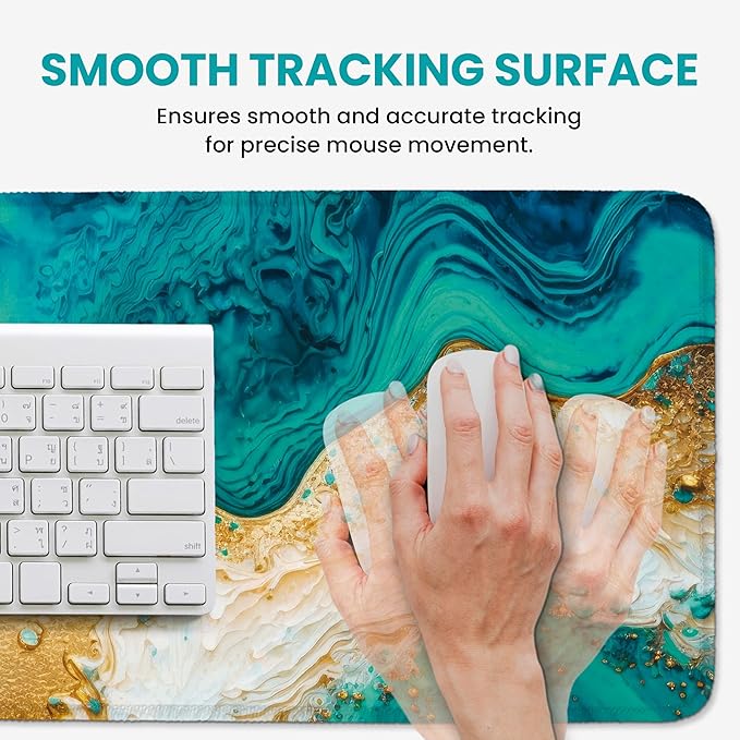 Large Mouse Pad for Desktop, Cute Desk Mat Pad Protector for Work & Gaming, Aesthetic Pretty Anti-Slip Laptop Blotter Cover for Office School Home Supplies, Emerald Shores, 31.5" x 11.8"