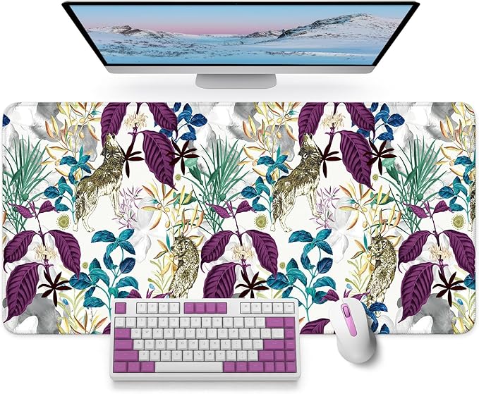 Large Mouse Pad for Desktop, Cute Desk Mat Pad Protector for Work & Gaming, Aesthetic Pretty Anti-Slip Laptop Blotter Cover for Office School Home Supplies, Jungle, 31.5" x 11.8"