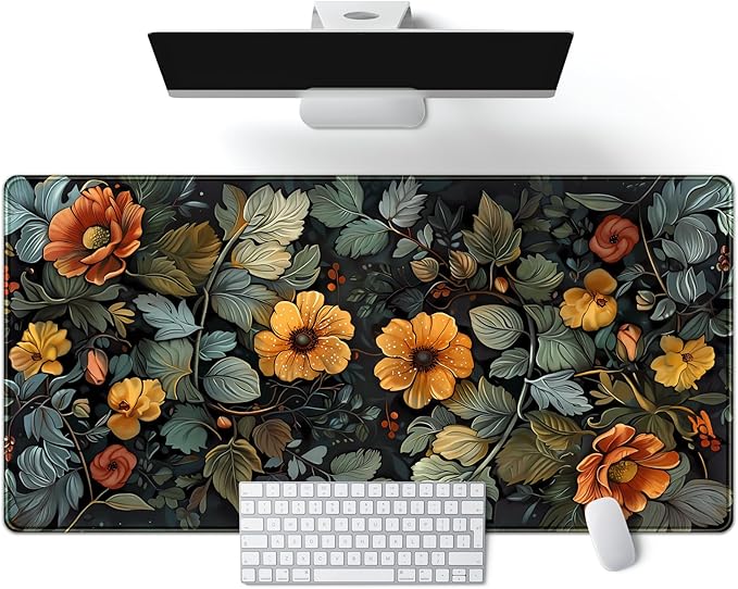 Floral Desk Mat Old World Style Cottagecore Flowers Extended Mouse Pad Large Botanical Gaming Mousepad XXL Cute Aesthetic Computer Keyboard Mouse Mat 31.5''X15.7'' Desk Pad Office Decor