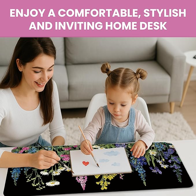 Large Mouse Pad for Desktop, Cute Desk Mat Pad Protector for Work & Gaming, Aesthetic Pretty Anti-Slip Laptop Blotter Cover for Office School Home Supplies, Starlit Petals, 35.4" x 15.7"