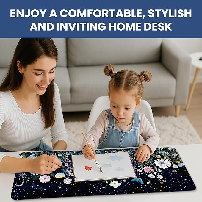 Large Mouse Pad for Desktop, Cute Desk Mat Pad Protector for Work & Gaming, Aesthetic Pretty Anti-Slip Laptop Blotter Cover for Office School Home Supplies, Celestial, 31.5" x 11.8"