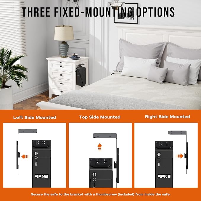 RPNB Mounted Gun Safe,California DOJ Certified Handgun Safe, Auto Open Lid Smart Pistol Safe with Biometric Fingerprint or Keypad Lock
