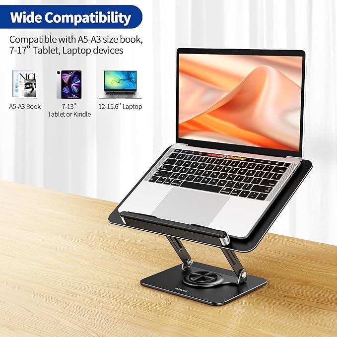 BESIGN BS02 Book Stand for Reading, Adjustable Book Holder, Ergonomic Laptop Stand with Elastic Page Clips for Music Scores, Recipe, Tablet (Black)