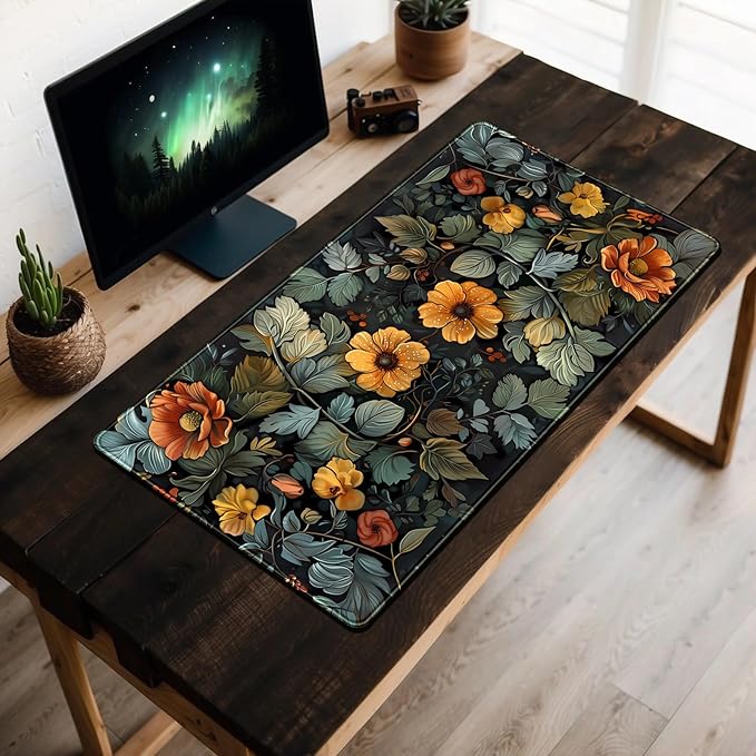 Floral Desk Mat Old World Style Cottagecore Flowers Extended Mouse Pad Large Botanical Gaming Mousepad XXL Cute Aesthetic Computer Keyboard Mouse Mat 31.5''X15.7'' Desk Pad Office Decor