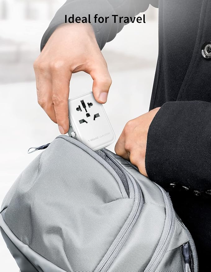 MOMAX 6-in-1 Universal Travel Adapter, GaN 70W International Power Adapter, 3 USB-C PD Fast Charging & 2 USB-A QC, 1 AC, All-in-One International Plug Adapter for Travel European UK AUS JP