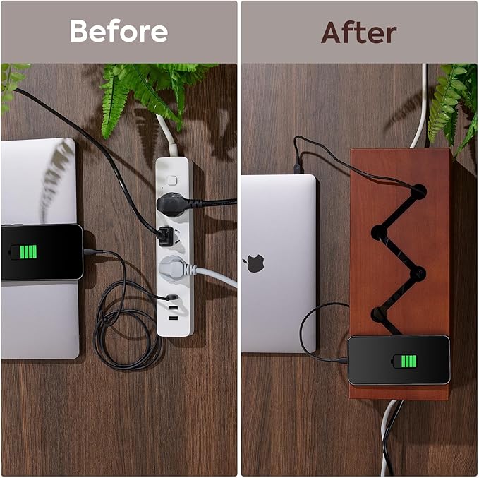 Large Cable Management Box,Cord Organizer Box with Cable Sleeves and Cable Tie,Wooden Cord Hider Box for Wires on Floor,Power Strip Hider for Home,Office,Under Desk