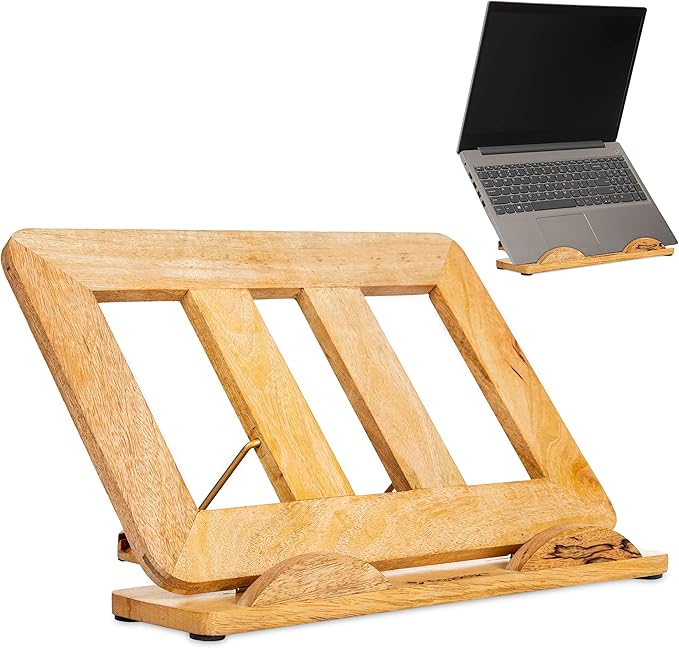 Wooden Foldable & Adjustable Laptop Riser | Ergonomic Mango Wood Laptop Stand | Portable Multi-Angle Notebook Holder for 7.9 to 12.9 Inch Laptops & Tablets