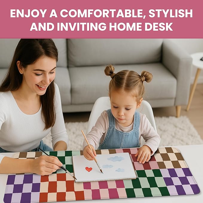 Large Mouse Pad for Desktop, Cute Desk Mat Pad Protector for Work & Gaming, Aesthetic Pretty Anti-Slip Laptop Blotter Cover for Office School Home Supplies, Checkered, 35.4" x 15.7"