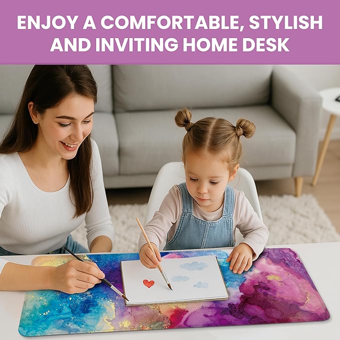 Large Mouse Pad for Desktop, Cute Desk Mat Pad Protector for Work & Gaming, Aesthetic Pretty Anti-Slip Laptop Blotter Cover for Office School Home Supplies, Color Splash, 31.5" x 11.8"