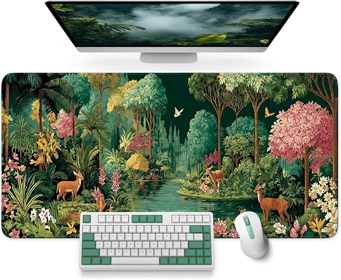 Large Mouse Pad for Desktop, Cute Desk Mat Pad Protector for Work & Gaming, Aesthetic Pretty Anti-Slip Laptop Blotter Cover for Office School Home Supplies, Emerald Shores, 35.4" x 15.7"