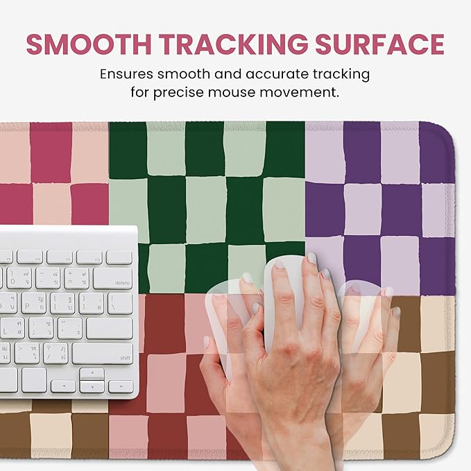 Large Mouse Pad for Desktop, Cute Desk Mat Pad Protector for Work & Gaming, Aesthetic Pretty Anti-Slip Laptop Blotter Cover for Office School Home Supplies, Checkered, 35.4" x 15.7"