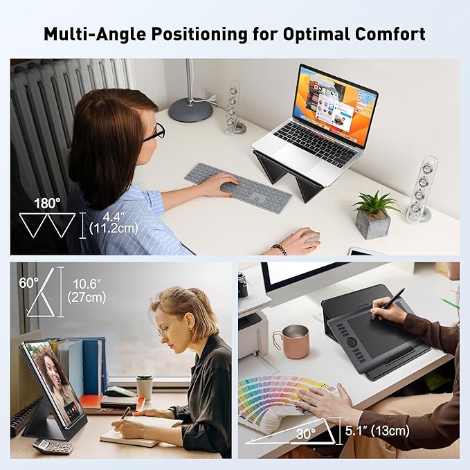 AboveTEK Ergonomic Laptop Stand & Tablet Holder for Desk,Portable Foldable Computer Riser,Adjustable Angle Travel Stand for MacBook Air/Pro,iPad,Fits 13-16 inch Devices,Ultra-Sleek PU Leather-(Black)