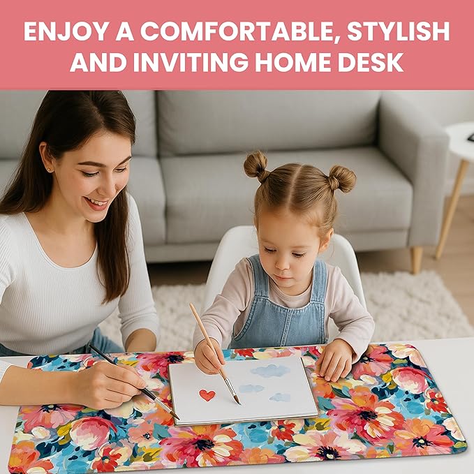 Large Mouse Pad for Desktop, Cute Desk Mat Pad Protector for Work & Gaming, Aesthetic Pretty Anti-Slip Laptop Blotter Cover for Office School Home Supplies, Pastel Garden, 35.4" x 15.7"
