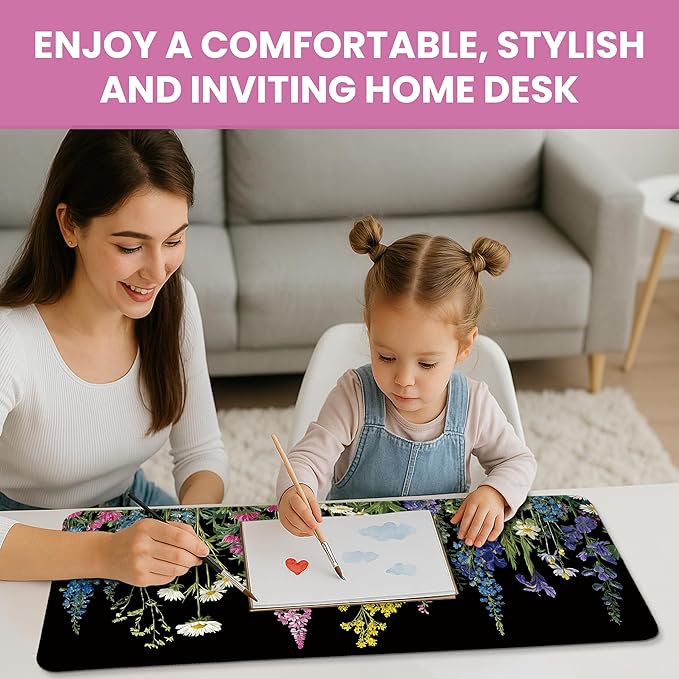 Large Mouse Pad for Desktop, Cute Desk Mat Pad Protector for Work & Gaming, Aesthetic Pretty Anti-Slip Laptop Blotter Cover for Office School Home Supplies, Starlit Petals, 31.5" x 11.8"